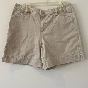 Rafaella Shorts Size 14 Khaki Tan 100% Cotton Button Pockets 2” Side Slit